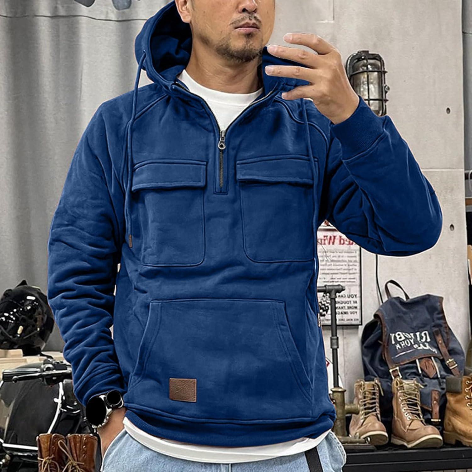 image:imageGenerisch 2026 Sweat capuche dhiver pour homme avec capuche pour homme Couleur unie Manteau capuche dcontractBleu
