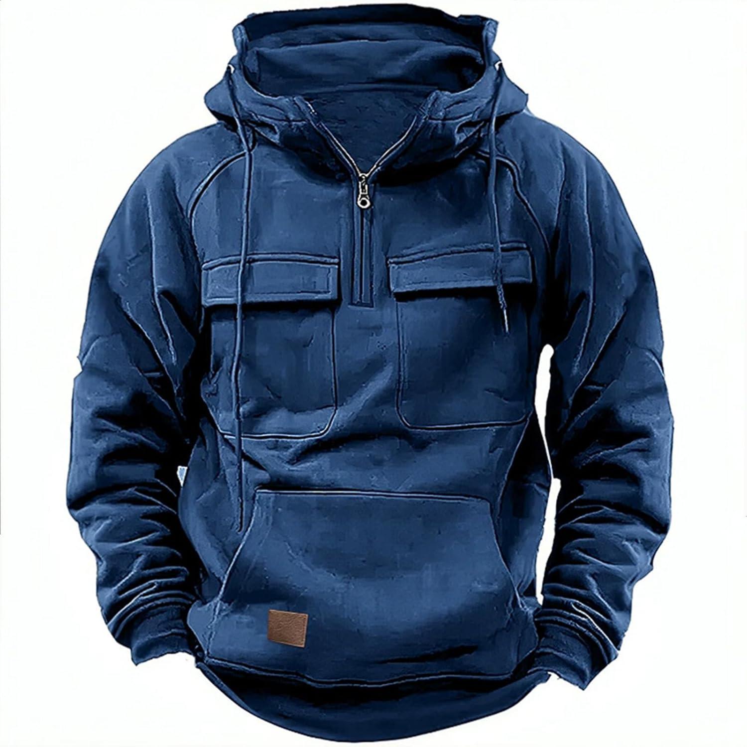 image:imageGenerisch 2026 Sweat capuche dhiver pour homme avec capuche pour homme Couleur unie Manteau capuche dcontractBleu