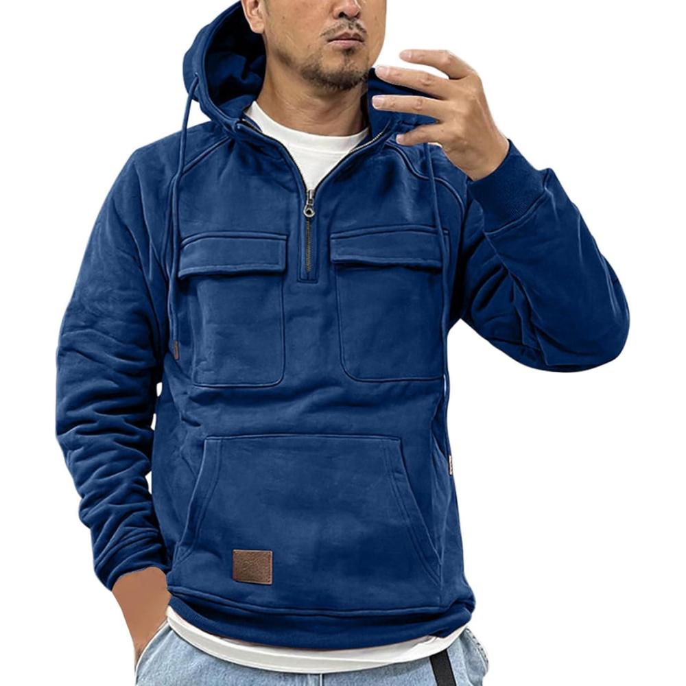 image:imageGenerisch 2026 Sweat capuche dhiver pour homme avec capuche pour homme Couleur unie Manteau capuche dcontractBleu