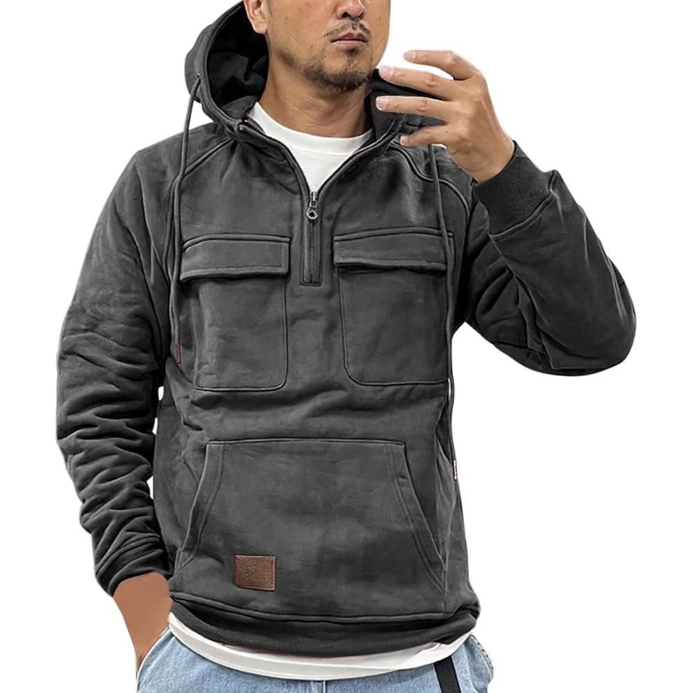 image:imageGenerisch 2026 Sweat capuche dhiver pour homme avec capuche pour homme Couleur unie Manteau capuche dcontractGris