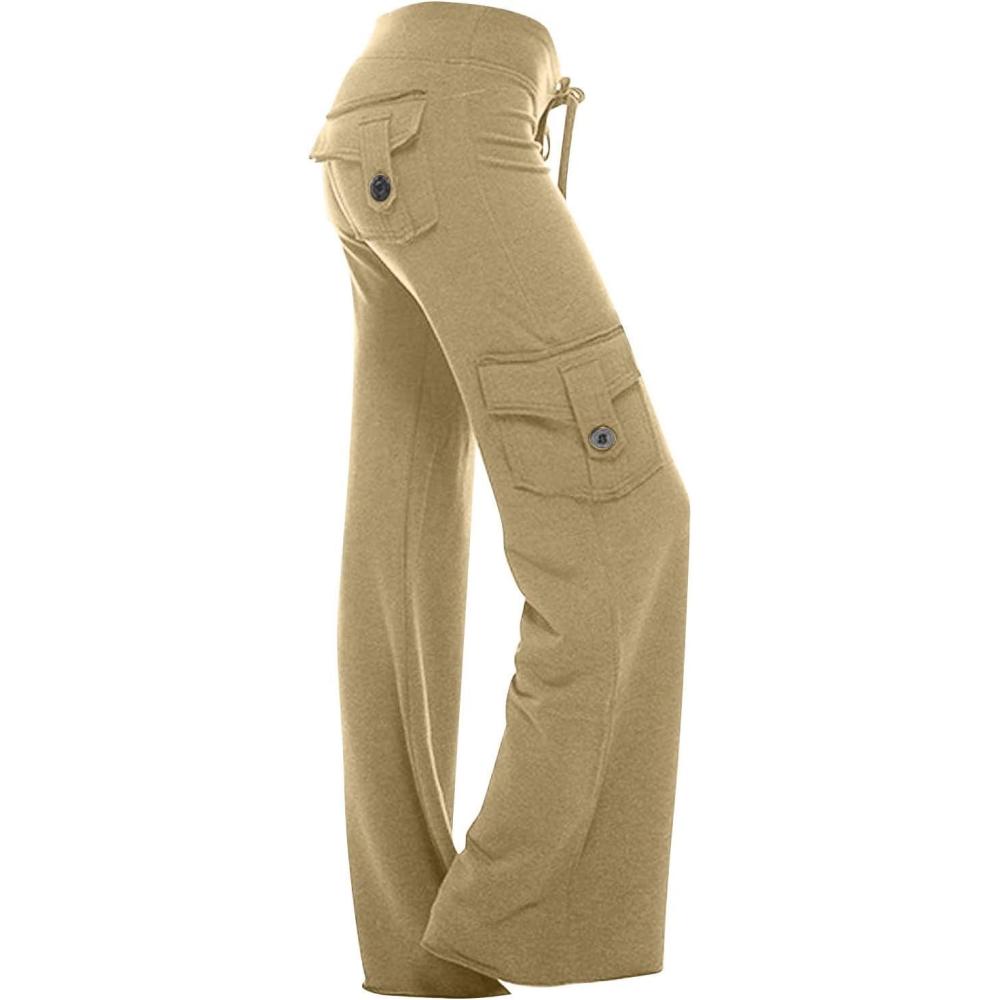 image:image2023 Pantalon Cargo Femme Taille Haute Grandes Tailles Baggy Pantalon MultiPoche lastique Straight Trousers Y2K Pants Streetwear Casual Travail Sport Jogging Randonne Coupe Droite PantsBeige1